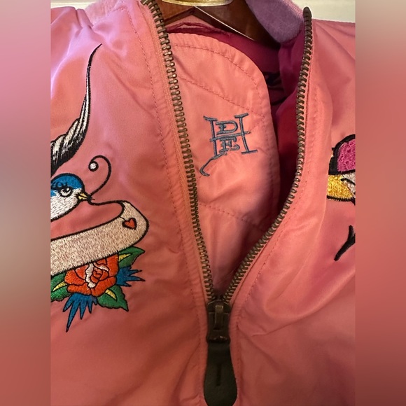 Y2K Ed Hardy Reversible Pink Bulldog Bomber Jacket - Picture 6 of 13